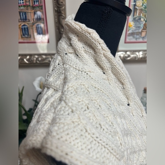 KILRONAN IRELAND KNITWEAR MERINO WOOL CREAM CABLE KNIT OPEN FRONT VEST SZ S-L - Picture 9 of 14